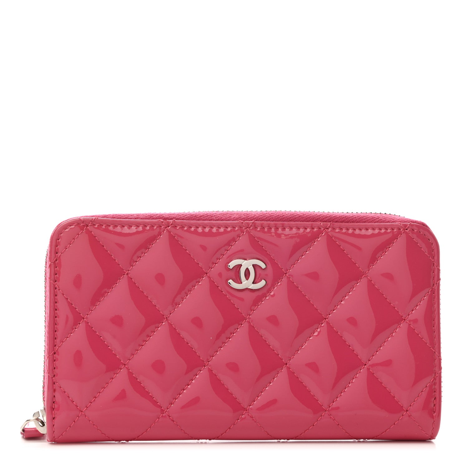 Chanel Patent Quilted Small Zip Around Wallet Pink 1 of 8