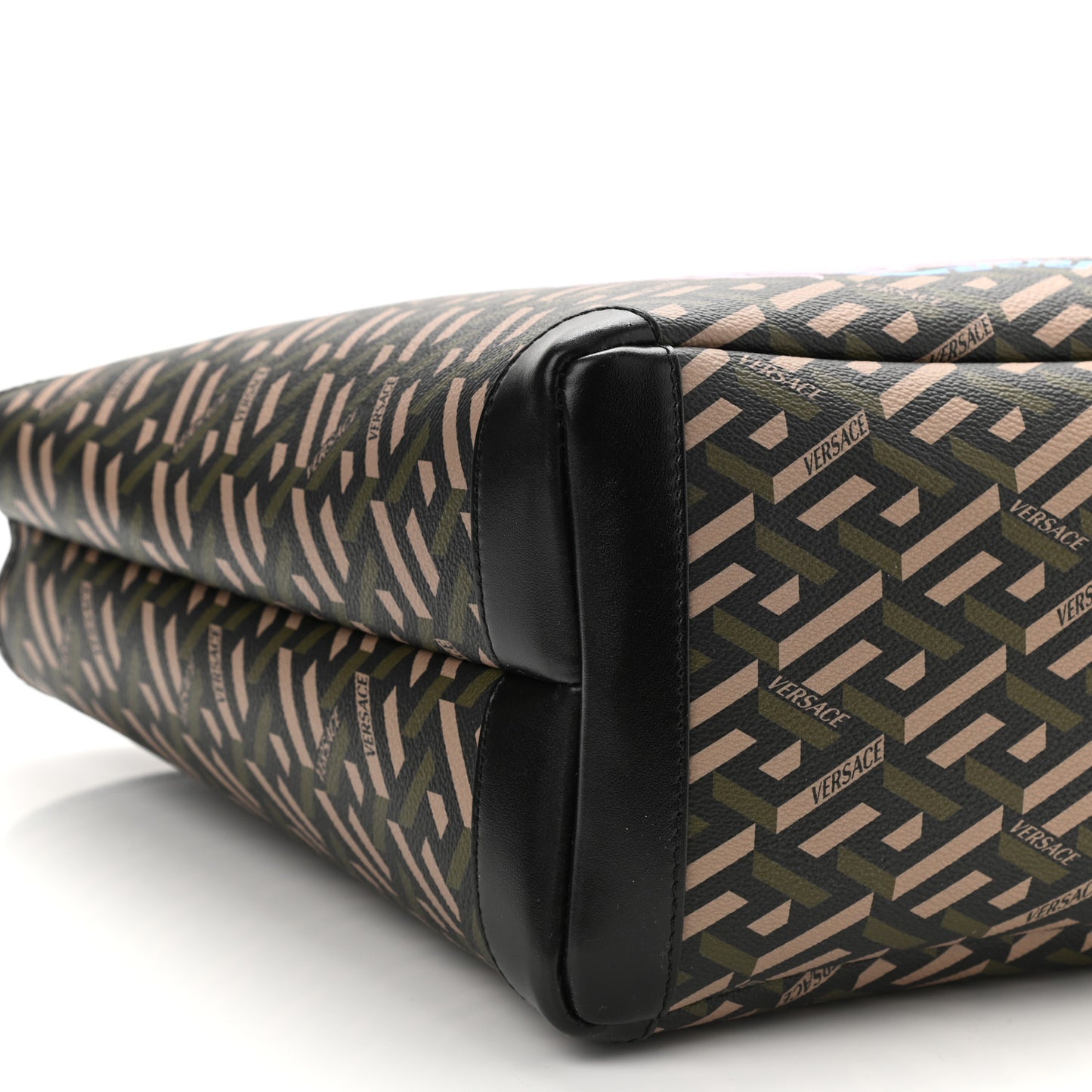 Coated Canvas Calfskin La Greca Medusa Music Signature Shopper Tote Bag Black Khaki Multicolor