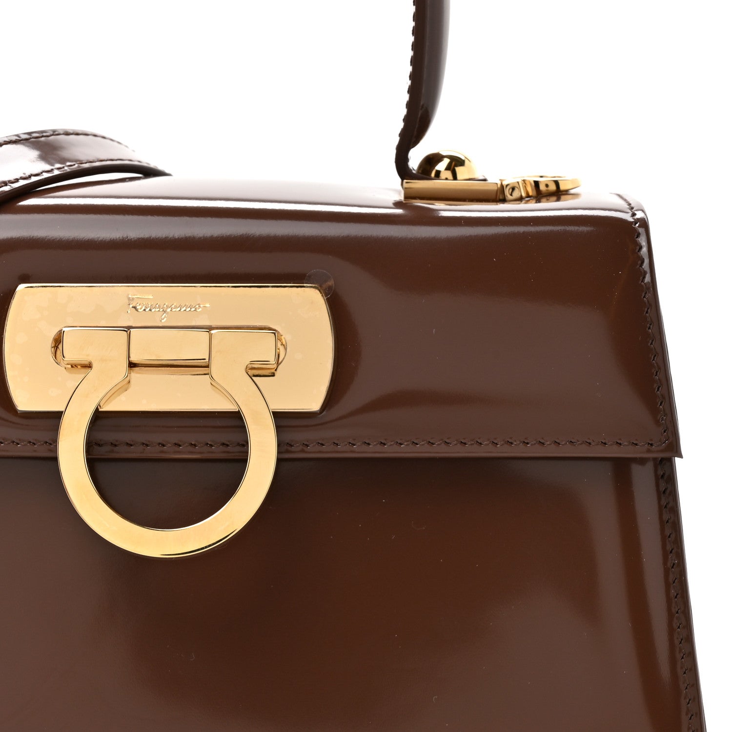 Salvatore Ferragamo パーティーバッグ ダークブラウン Salvatore Ferragamo Brushed Off Calfskin Mini Iconic Top Handle