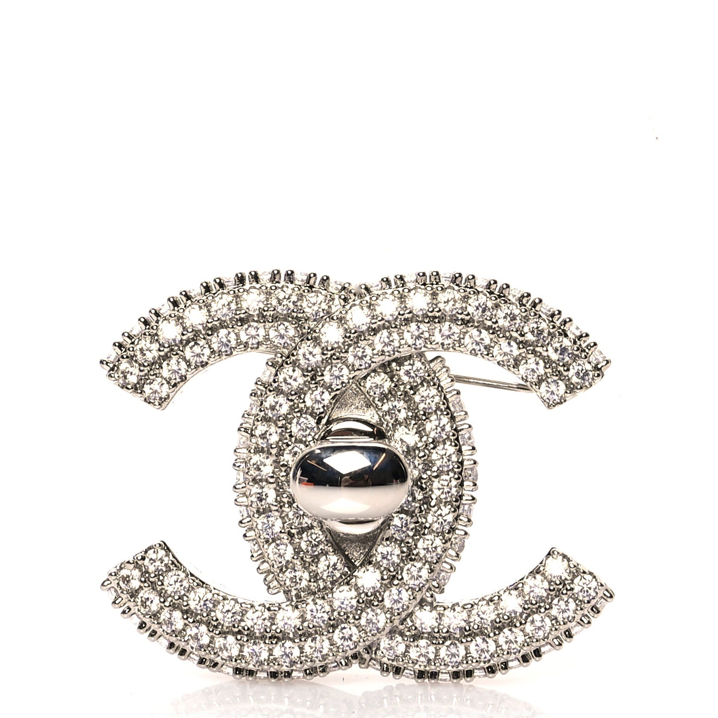 Crystal CC Turnlock Brooch Silver