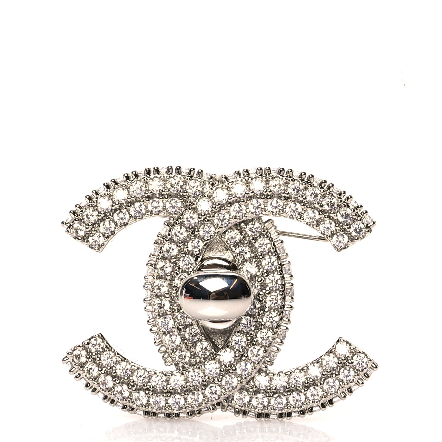 Chanel Crystal CC Turnlock Brooch Silver 1 of 4