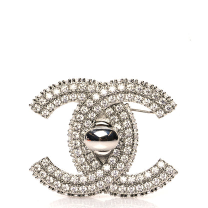 Chanel Crystal CC Turnlock Brooch Silver 1 of 4