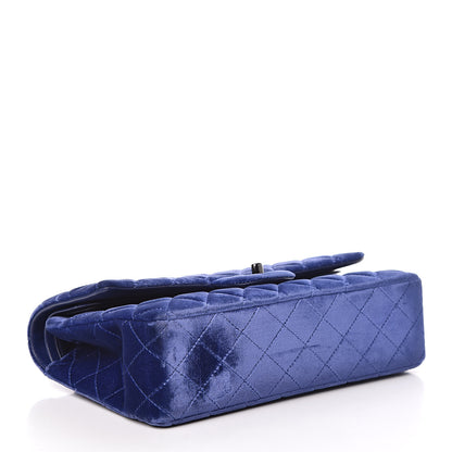 Chanel Velvet Quilted Medium Double Flap Navy Blue 4 of 14