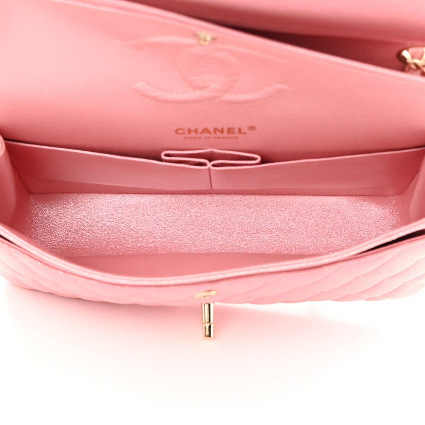 Iridescent Caviar Quilted Medium Double Flap Rose Pink