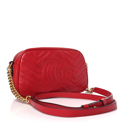 Gucci Calfskin Matelasse Small GG Marmont Chain Shoulder Bag Hibiscus Red 3 of 10