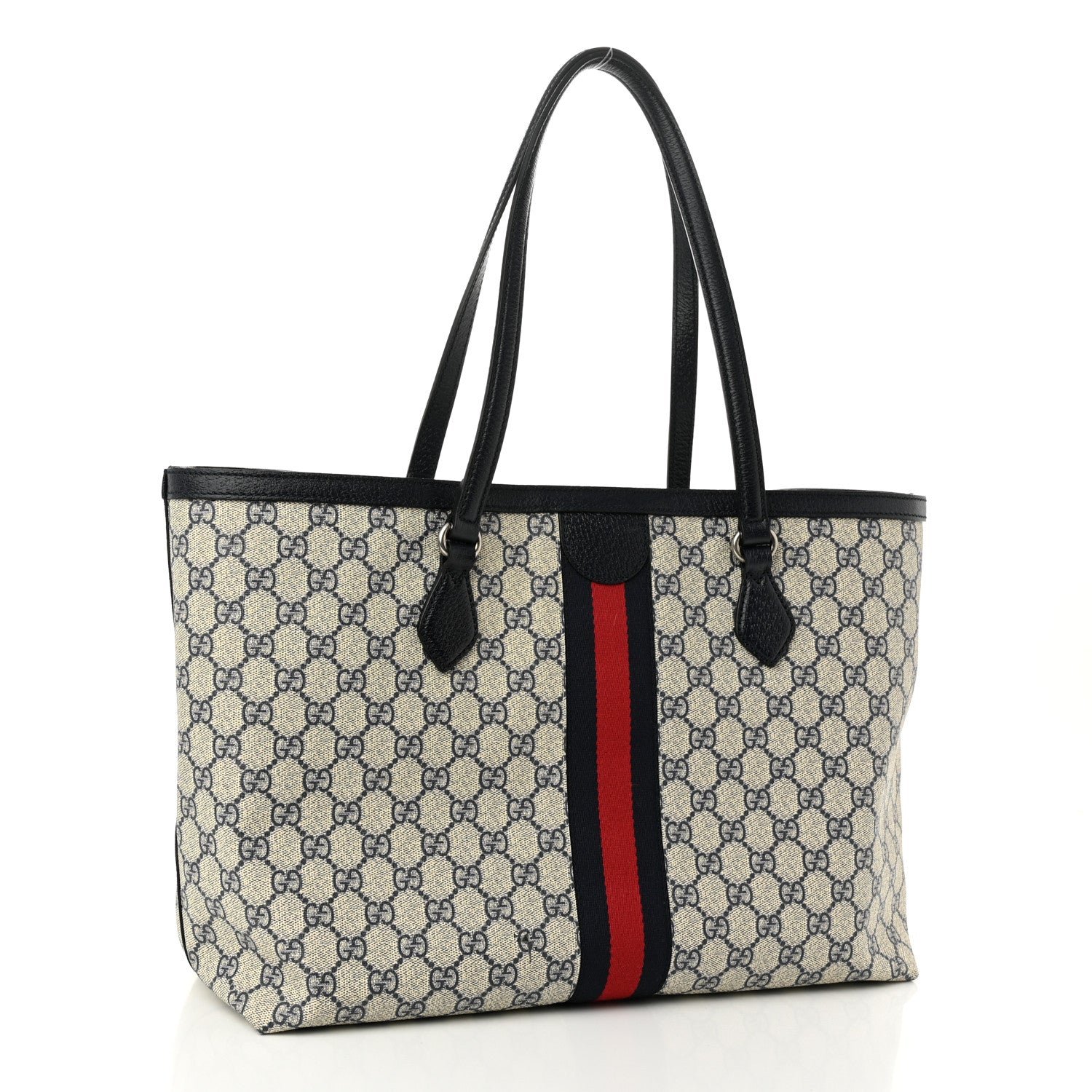 Gucci GG Supreme Monogram Textured Calfskin Web Medium Ophidia Shopping Tote Beige Blue 3 of 10