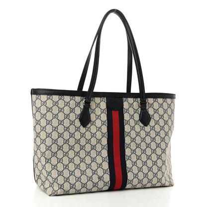 Gucci GG Supreme Monogram Textured Calfskin Web Medium Ophidia Shopping Tote Beige Blue 3 of 10
