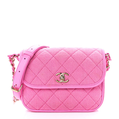 Chanel Denim Quilted Small Messenger Flap Neon Pink 1 of 12