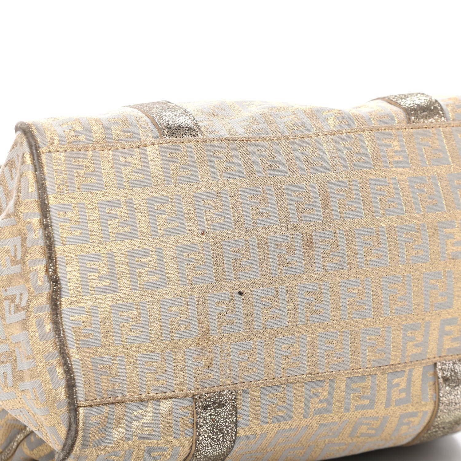 Fendi Metallic Jacquard Zucchino Mini Forever Boston Gold Silver 5 of 5