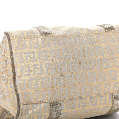 Fendi Metallic Jacquard Zucchino Mini Forever Boston Gold Silver 5 of 5
