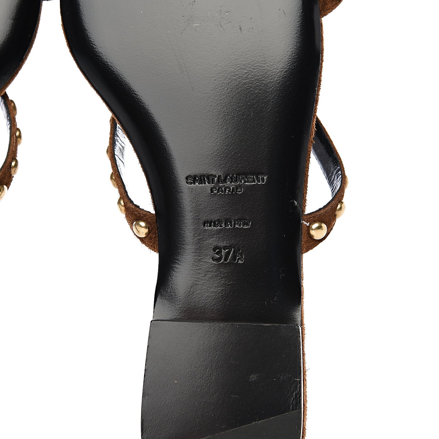 Saint Laurent Suede Embellished Kiki Sandals 37.5 Brown 9 of 9