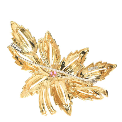 Cartier 18K Yellow Gold Ruby Floral Pin Brooch 3 of 4
