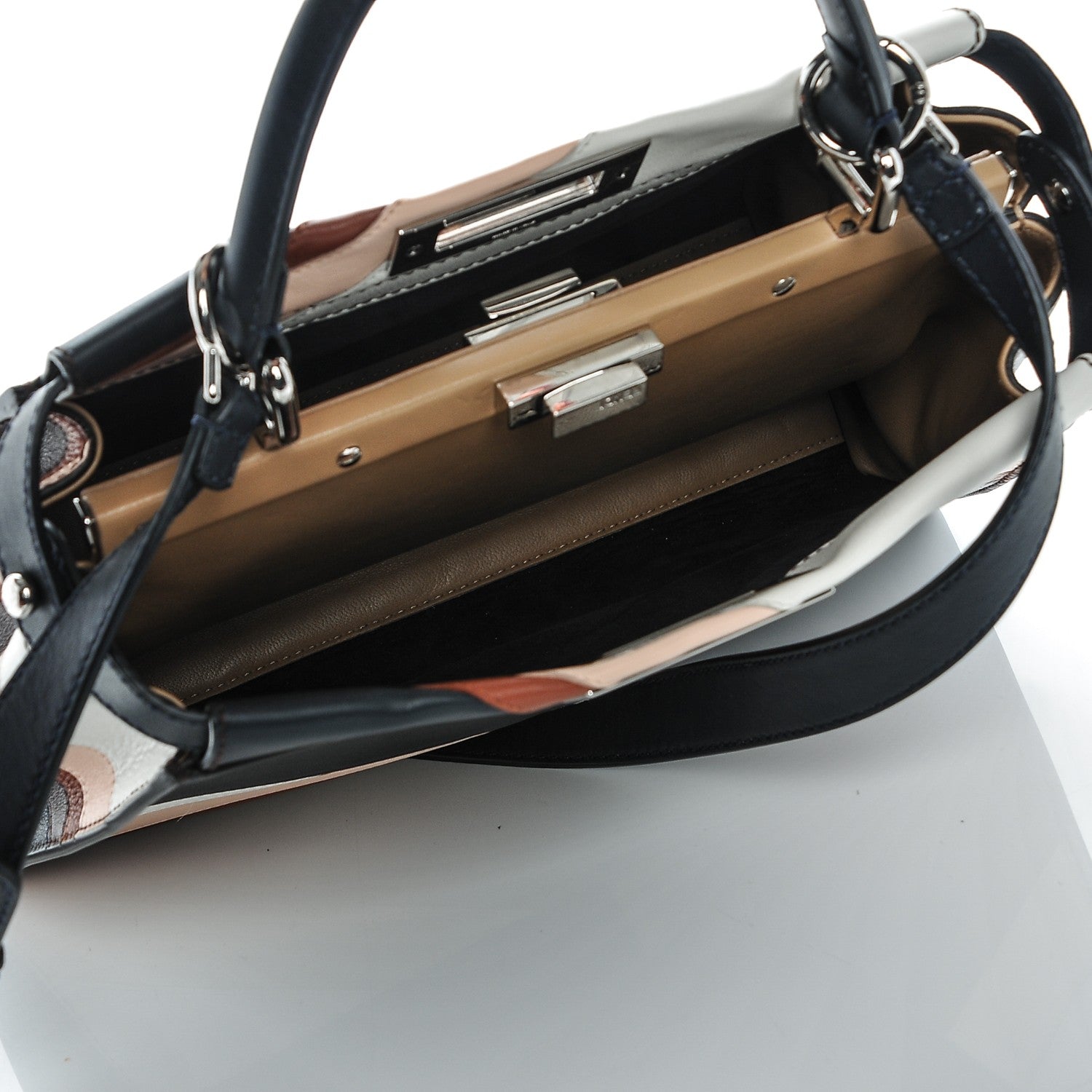 Fendi Vitello Seta Patchwork Medium Peekaboo Iconic Satchel Night Blue Multicolor 5 of 7
