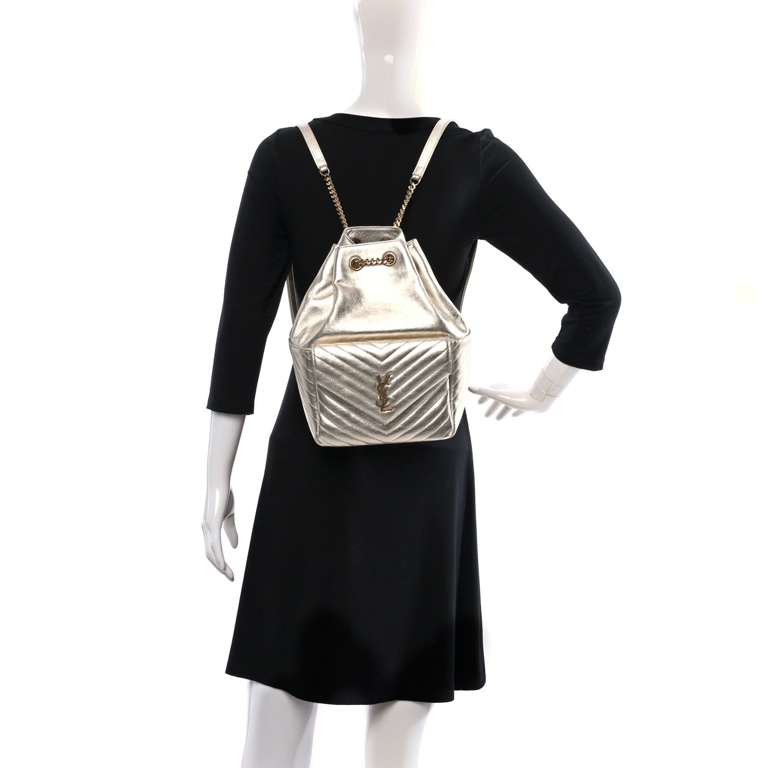 Saint Laurent Lambskin Matelasse Monogram Joe Backpack Pale Gold 3 of 9