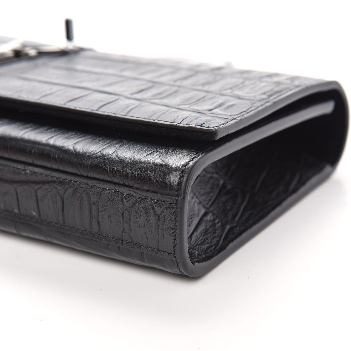 Calfskin Crocodile Embossed Classic Monogram Tassel Clutch Black
