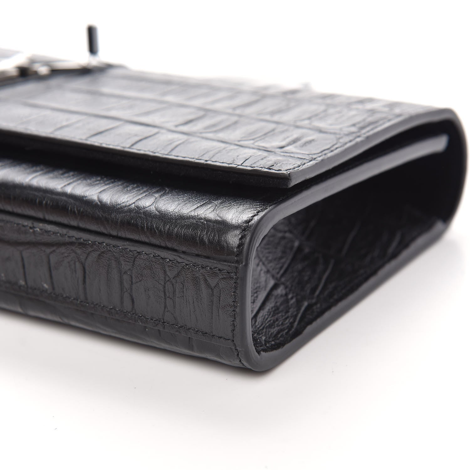 Saint Laurent Calfskin Crocodile Embossed Classic Monogram Tassel Clutch Black 8 of 11