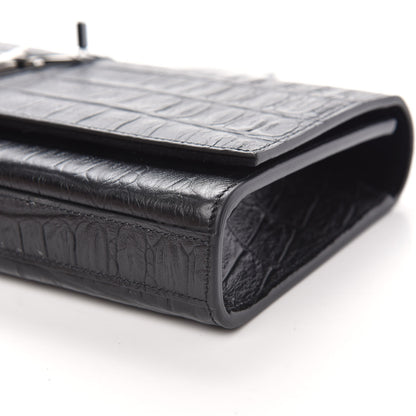 Saint Laurent Calfskin Crocodile Embossed Classic Monogram Tassel Clutch Black 8 of 11