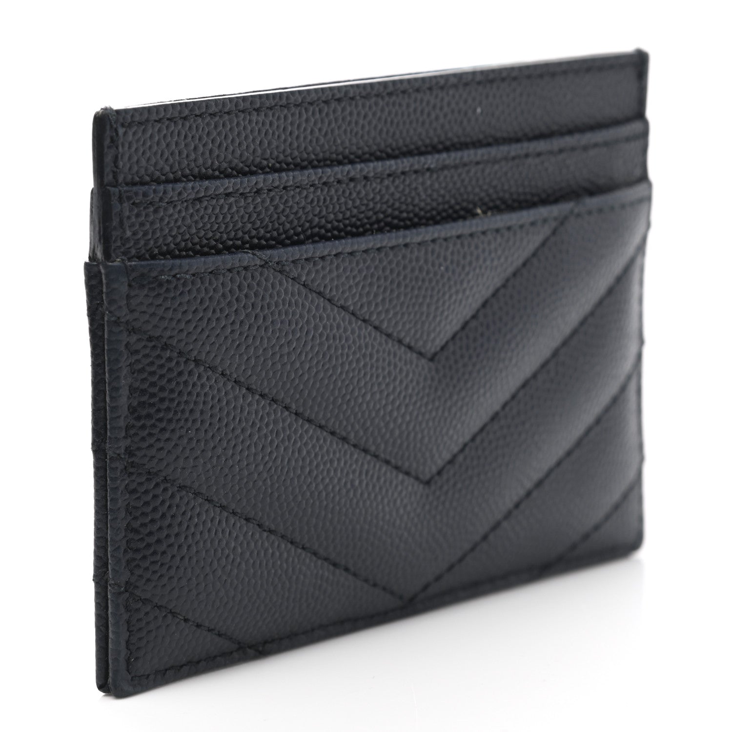Saint Laurent Grain De Poudre Matelasse Chevron Monogram Credit Card Case Deep Marine 3 of 7