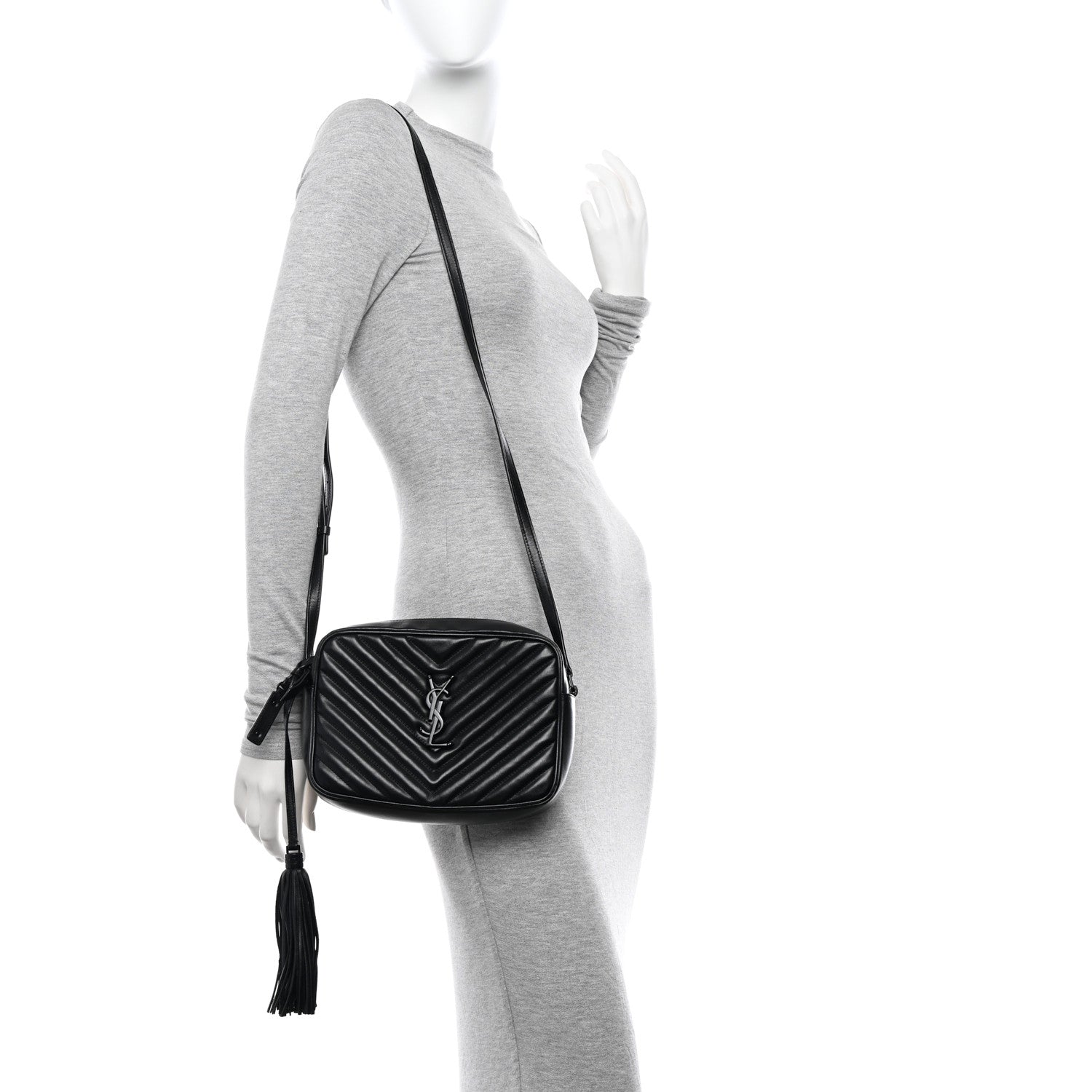 Saint Laurent Calfskin Matelasse Monogram Monochrome Lou Camera Bag Black 2 of 14