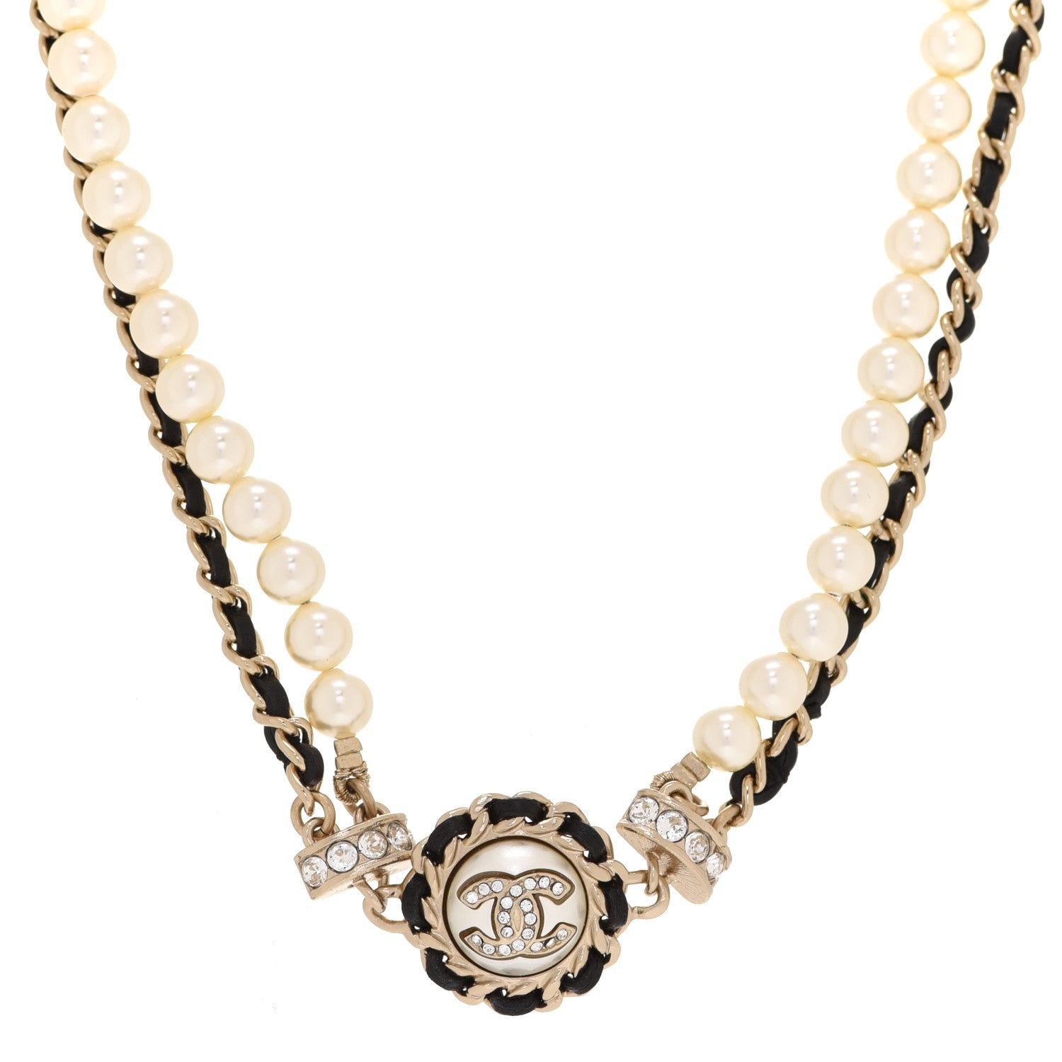 Chanel Pearl Crystal Lambskin CC Choker Gold Black 1 of 6