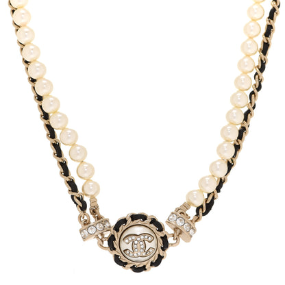 Chanel Pearl Crystal Lambskin CC Choker Gold Black 1 of 6