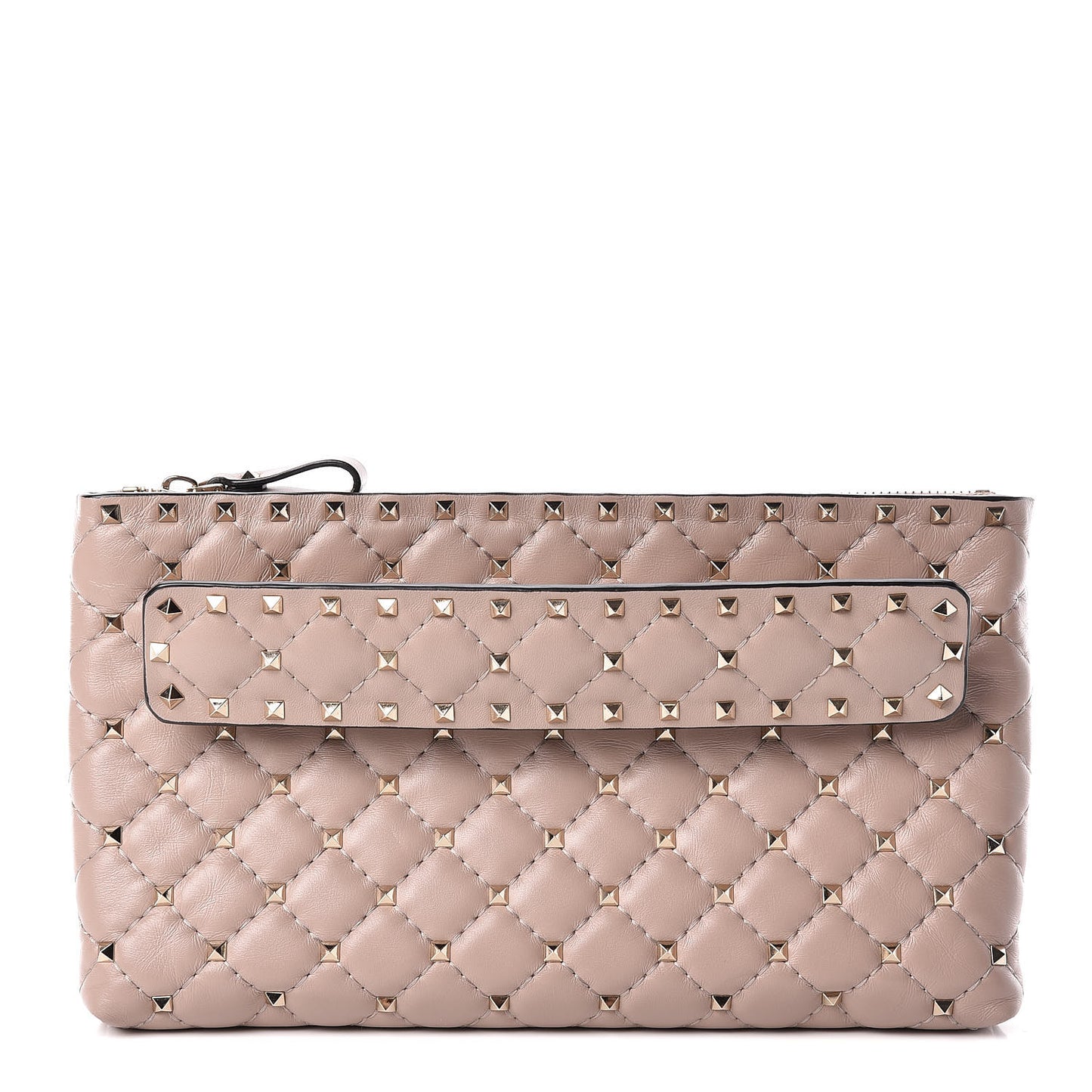 Nappa Rockstud Spike Side Slip Zip Clutch Poudre