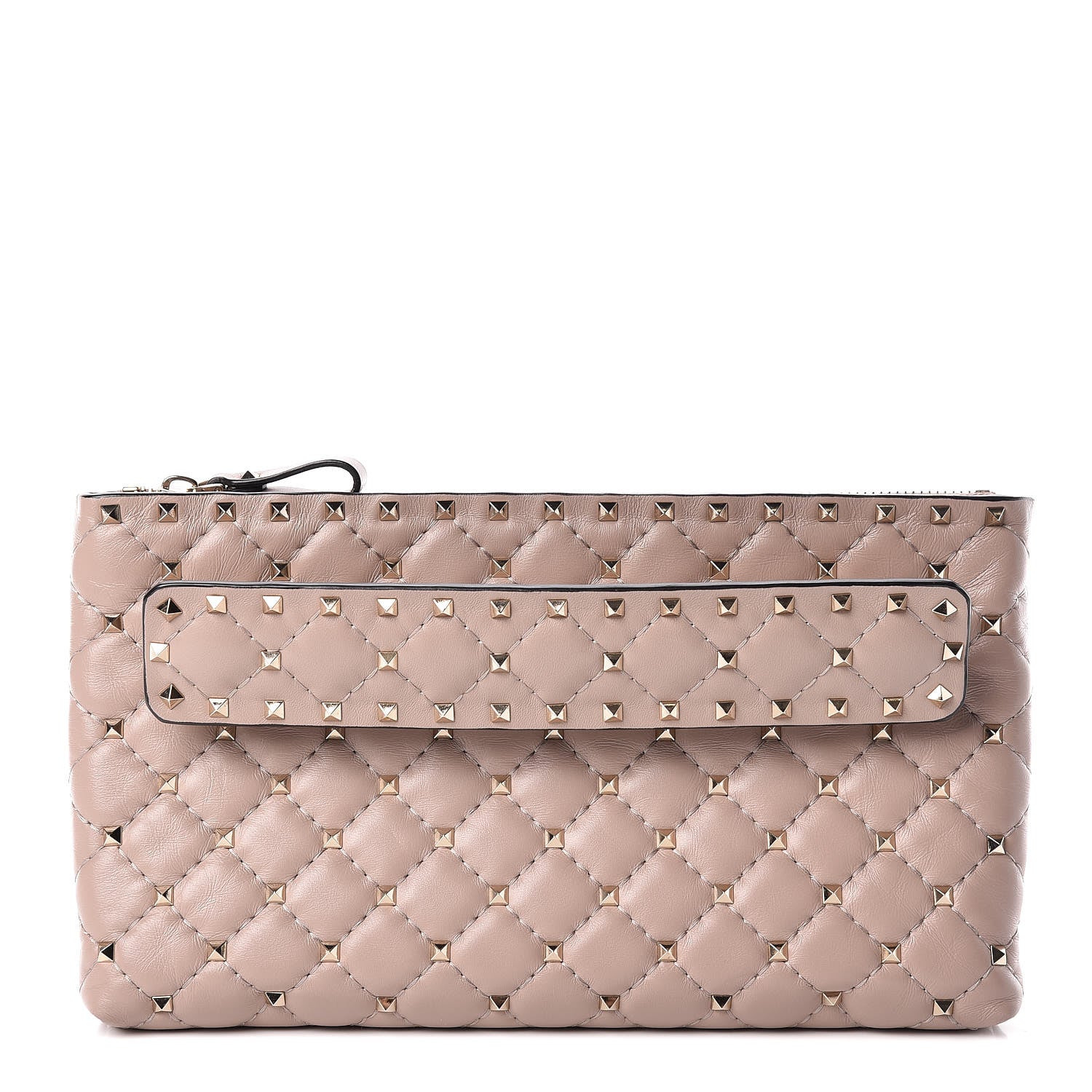 Valentino Garavani Nappa Rockstud Spike Side Slip Zip Clutch Poudre 1 of 9