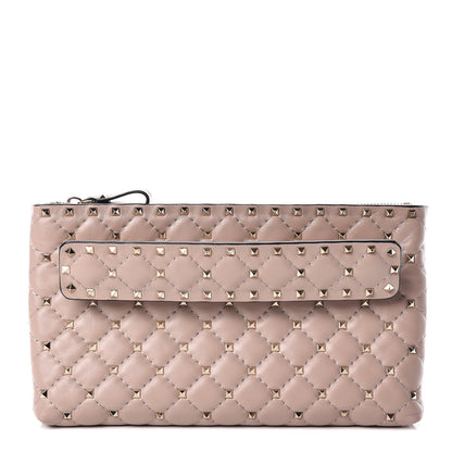 Valentino Garavani Nappa Rockstud Spike Side Slip Zip Clutch Poudre 1 of 9