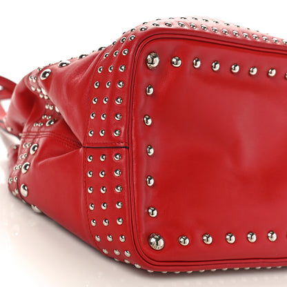 Prada Soft Calf Studded Bucket Bag Rosso 8 of 10
