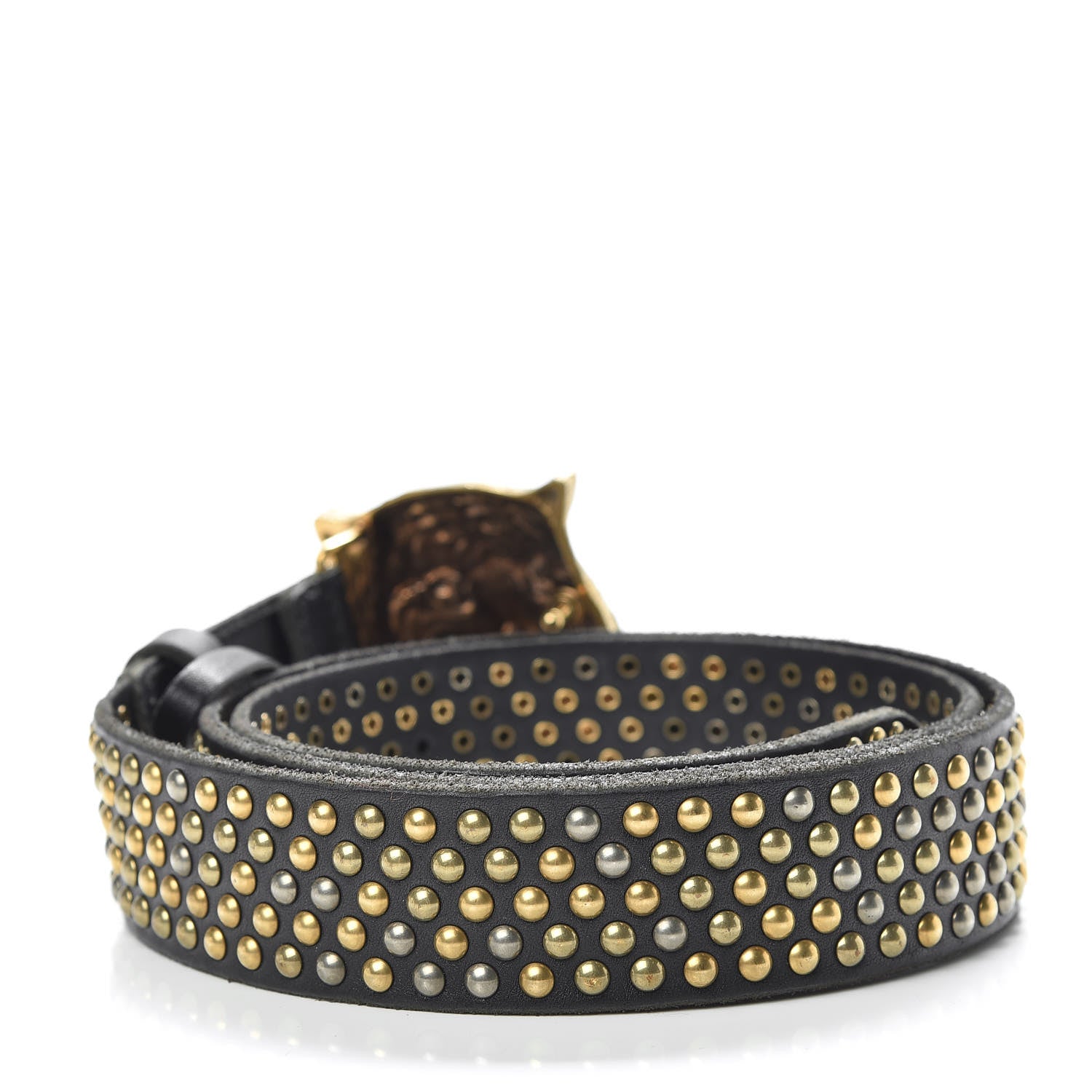 Gucci Calfskin Studded Feline Belt 100 40 Black 3 of 6