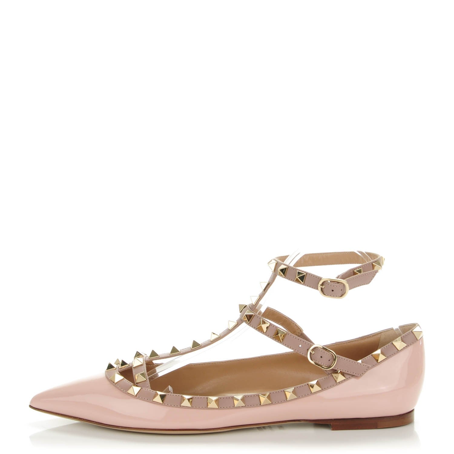 Valentino Garavani Patent Rockstud Cage Ballerina Flats 40.5 Water Rose Poudre 1 of 8
