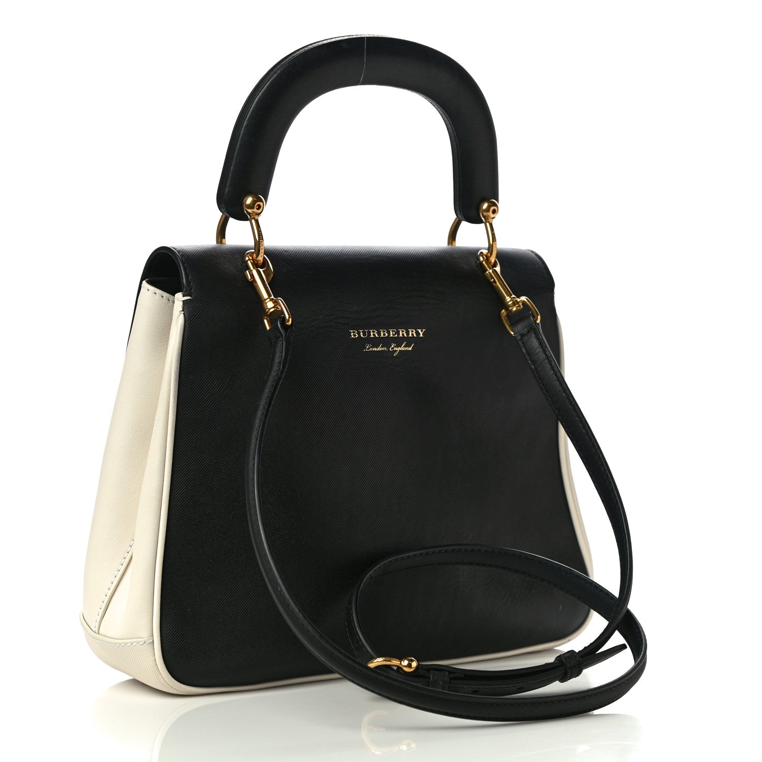 Burberry Trench Calfskin Medium DK88 Top Handle Bag Ivory Black 3 of 14