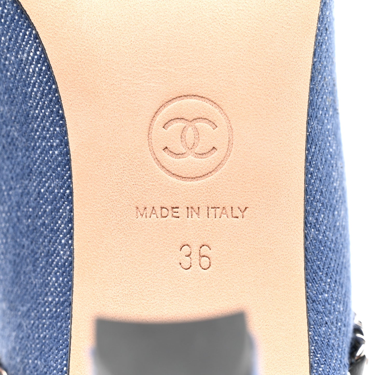 Denim Cap Toe Chain Mule 36 Blue Black