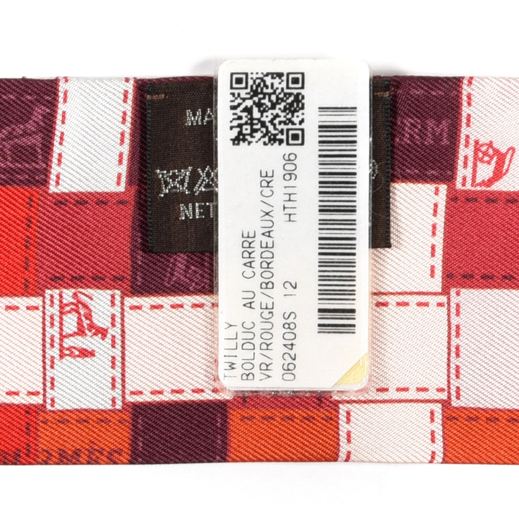 Hermes Silk Bolduc Au Carre Twilly Rouge Bordeaux Creme 3 of 4