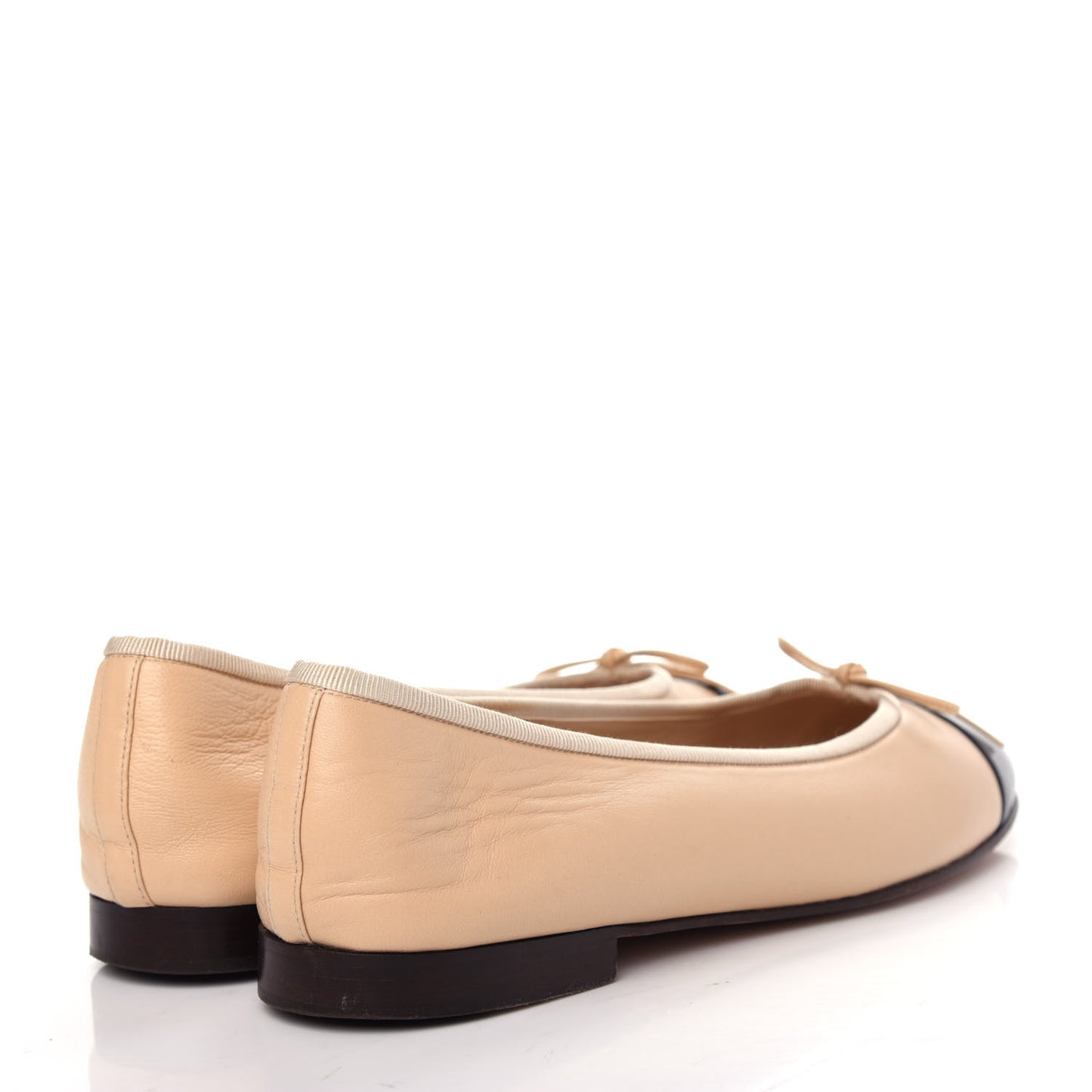 Lambskin Cap Toe CC Ballerina Flats 39.5 Beige Black