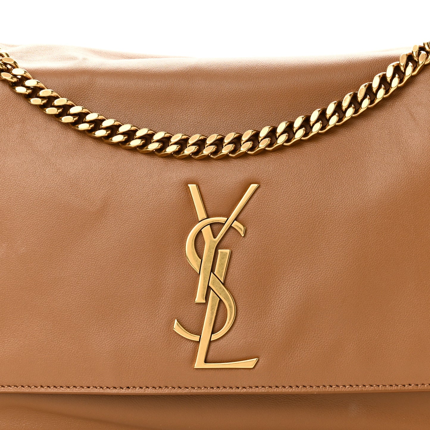 Smooth Calfskin Suede Medium Reversible Monogram Kate Satchel Light Ochre