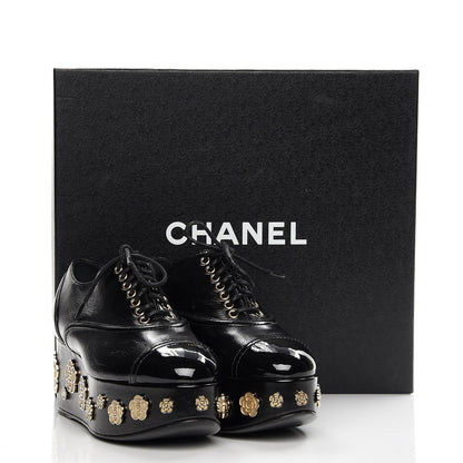 Chanel Crumpled Calfskin Lace Up Platform Oxford 35 Black 9 of 9