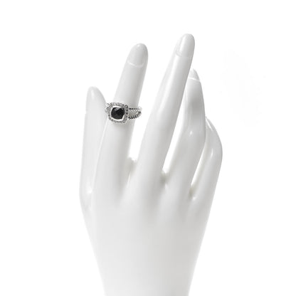 David Yurman Sterling Silver Diamond Black Onyx 7mm Petite Albion Ring 49 5 2 of 5