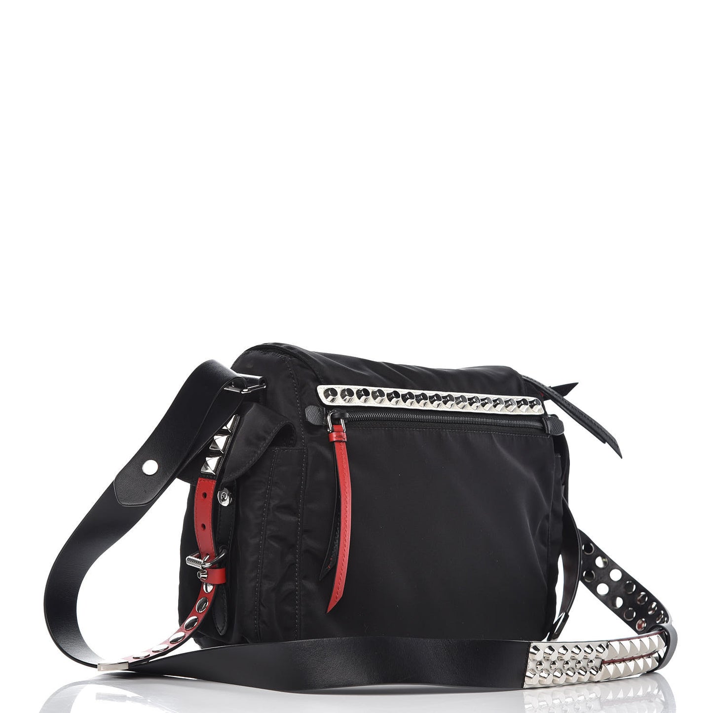 Nylon New Vela Studded Messenger Black Fuoco