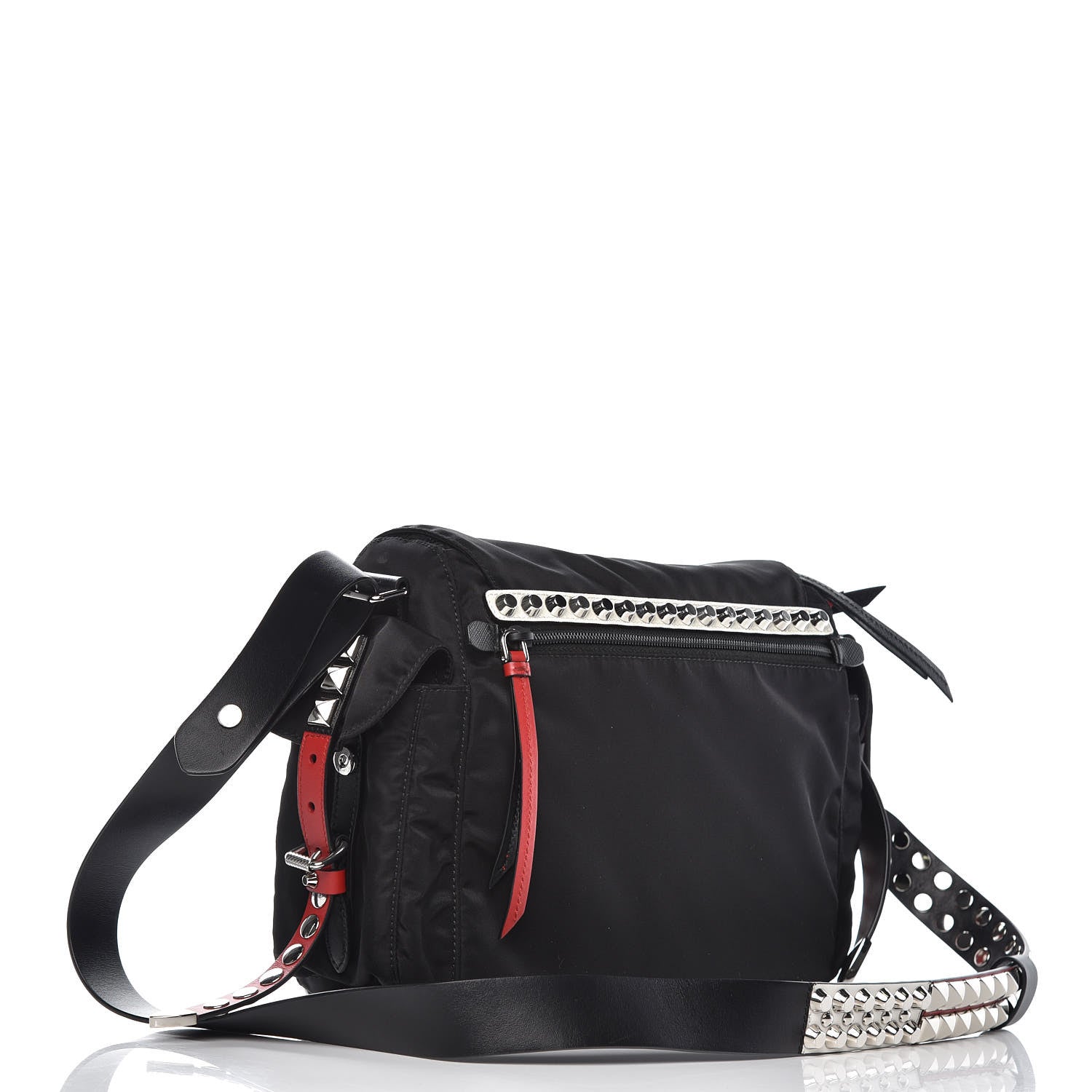 Prada Nylon New Vela Studded Messenger Black Fuoco 3 of 10