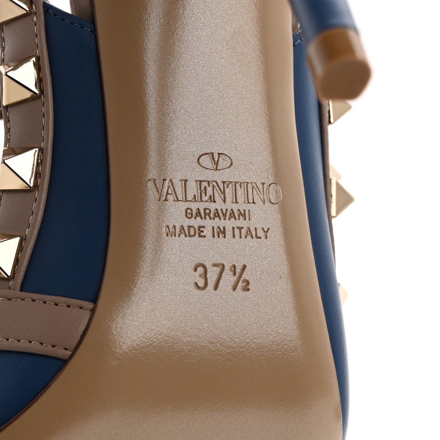 Calfskin Nappa Rockstud Ankle Strap 100mm Pumps 37.5 Baltique Poudre