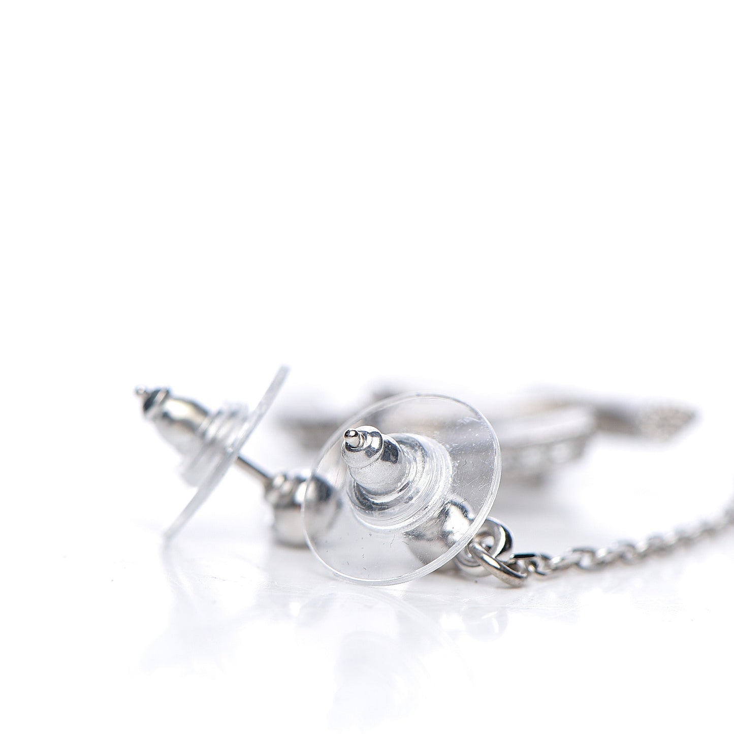 Baguette Crystal CC Drop Earrings Silver