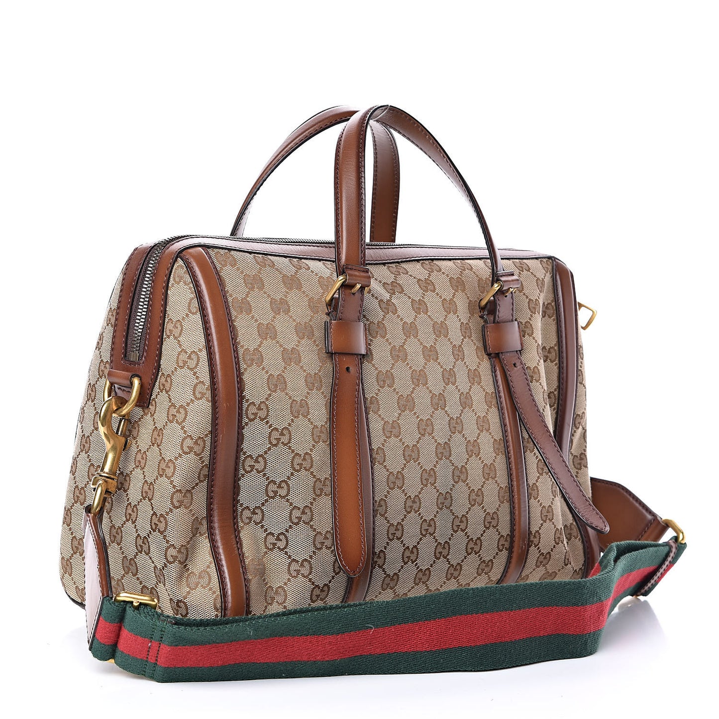 Monogram Medium Lady Web Boston Bag Beige Cuir
