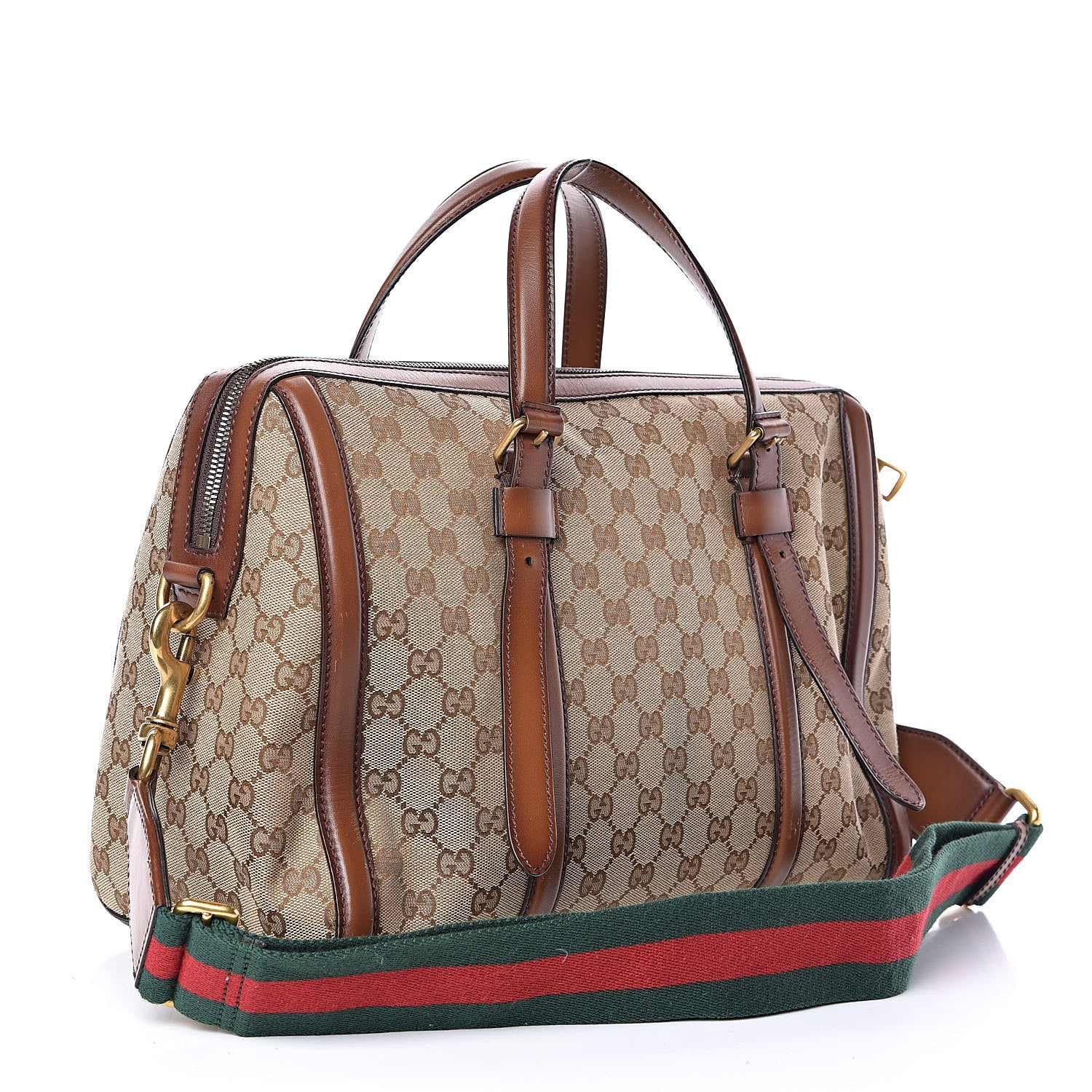 Gucci Monogram Medium Lady Web Boston Bag Beige Cuir 3 of 16