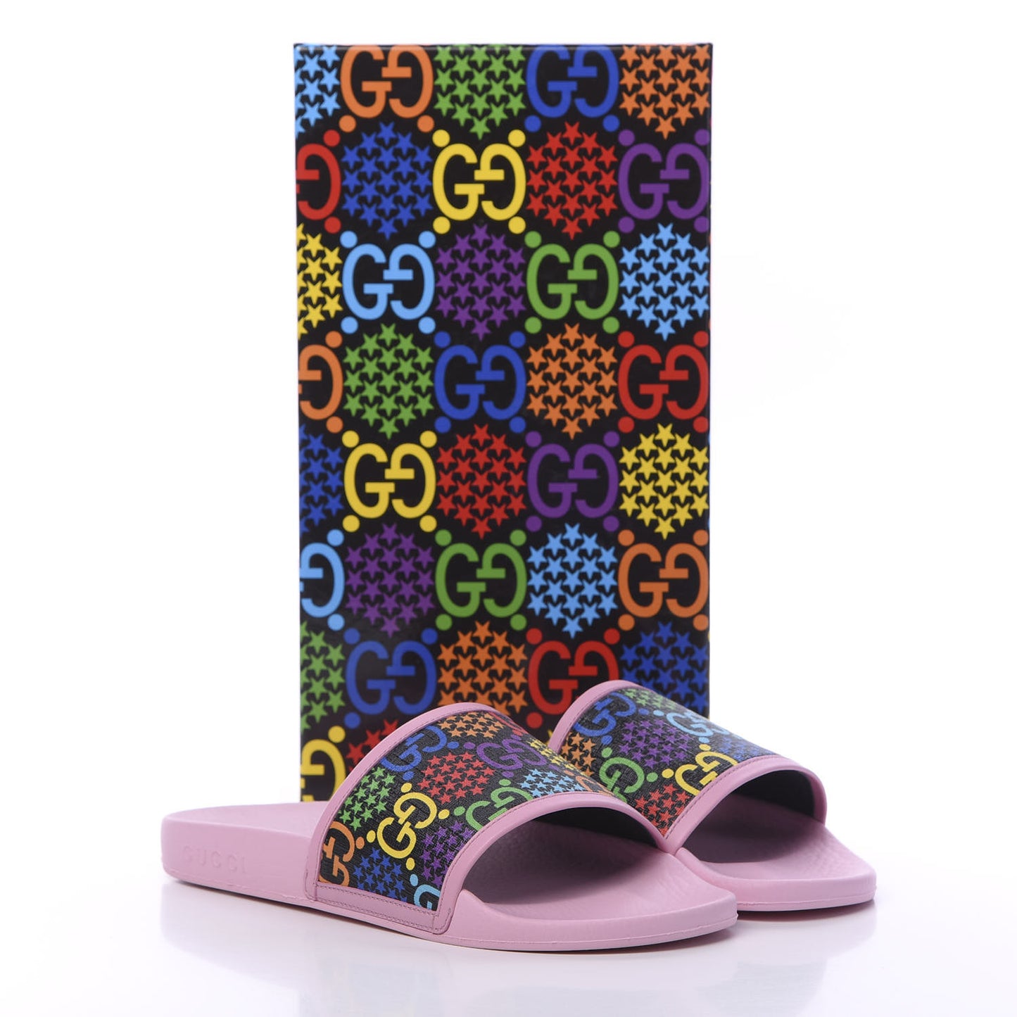 GG Supreme Monogram Psychedelic Slide Sandals 38 Black Multicolor Sugar Pink