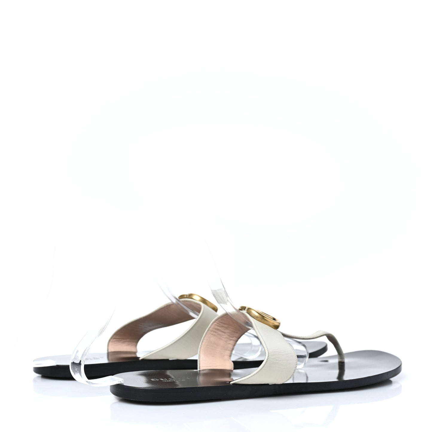 Calfskin GG Marmont Thong Sandals 41 Mystic White