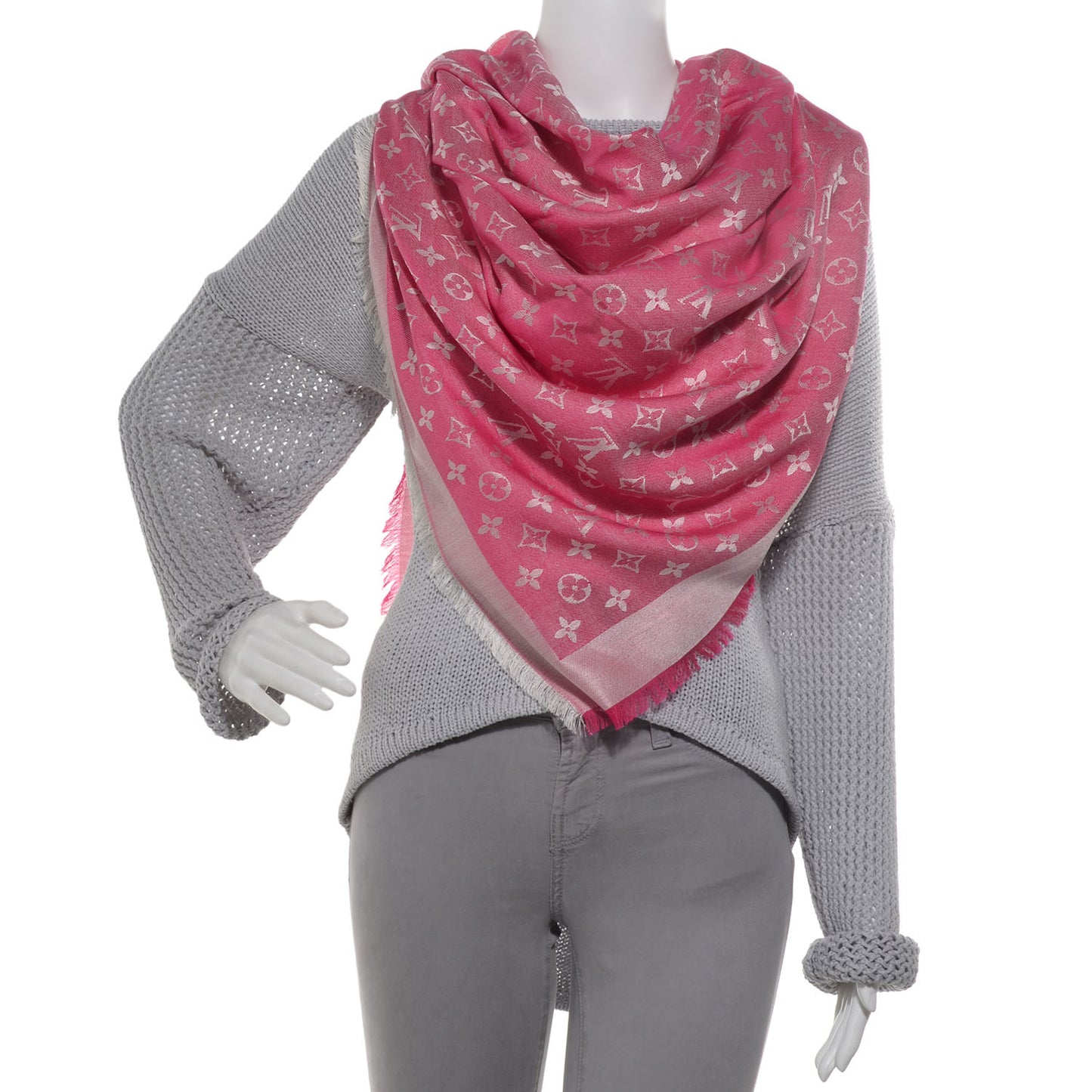 Silk Wool Monogram Denim Shawl Pivoine