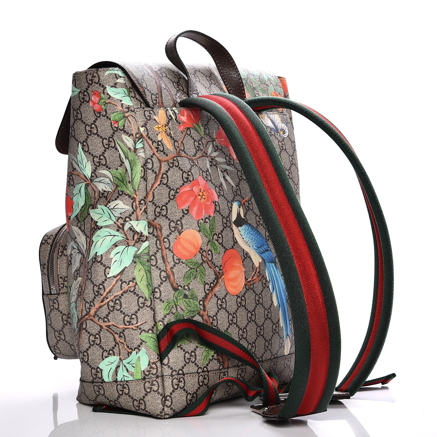 Gucci GG Supreme Monogram Tian Web Single Buckle Backpack Beige Multicolor New Acero 3 of 7