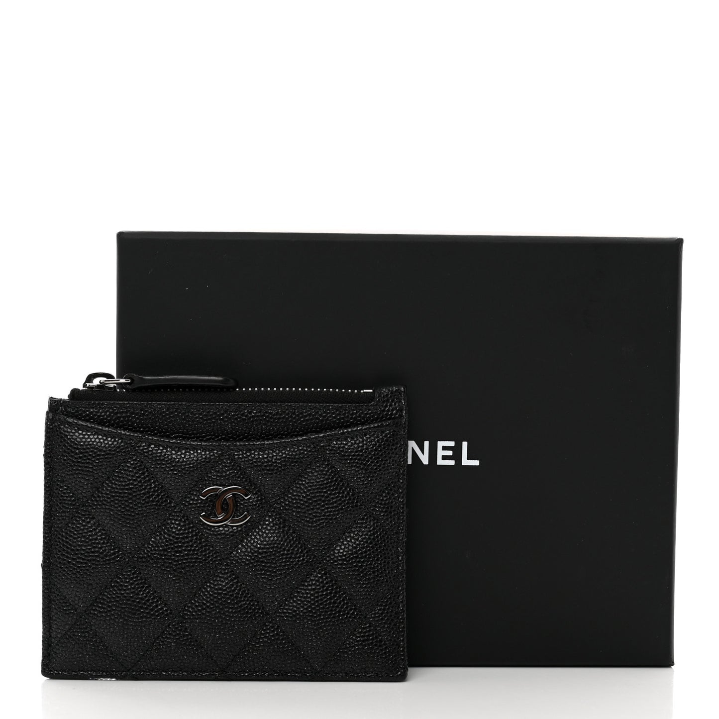 Iridescent Caviar Quilted CC Zip Card Holder Black