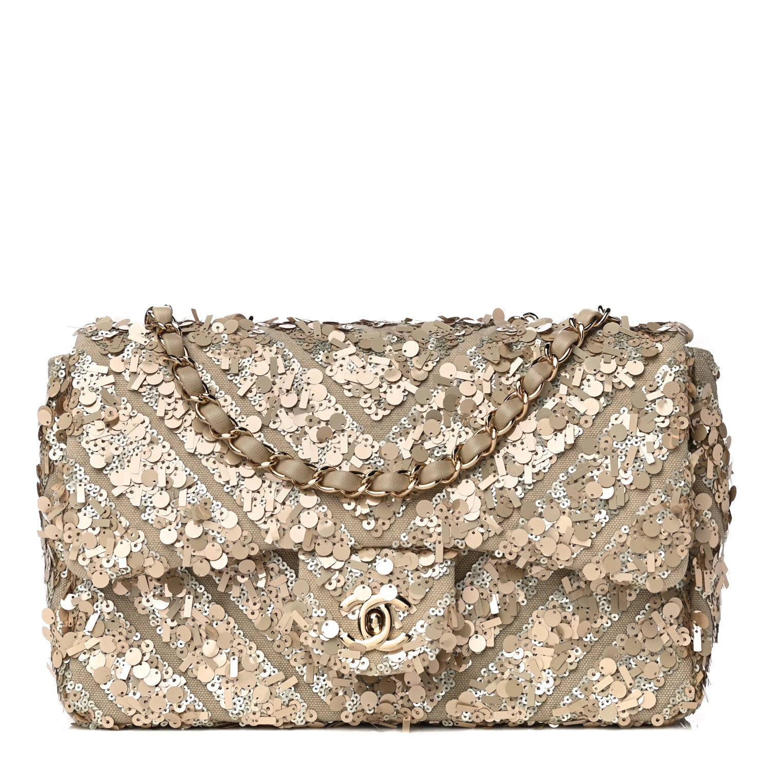 Chanel Sequins Chevron Medium Flap Gold 1 of 16